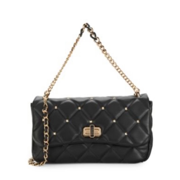Badgley Mischka black quilted studded faux leather crossbody handbag - Picture 1 of 11